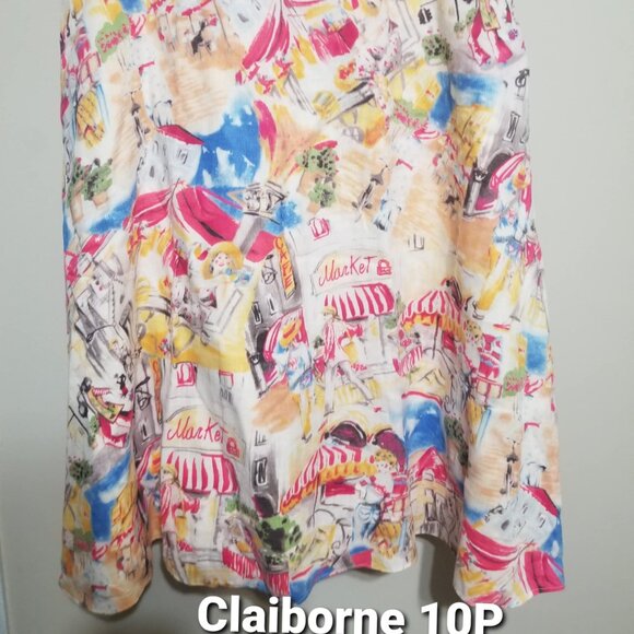 Liz Claiborne Skirt, A Line, Abstract, Linen, Women's, - Picture 1 of 3
